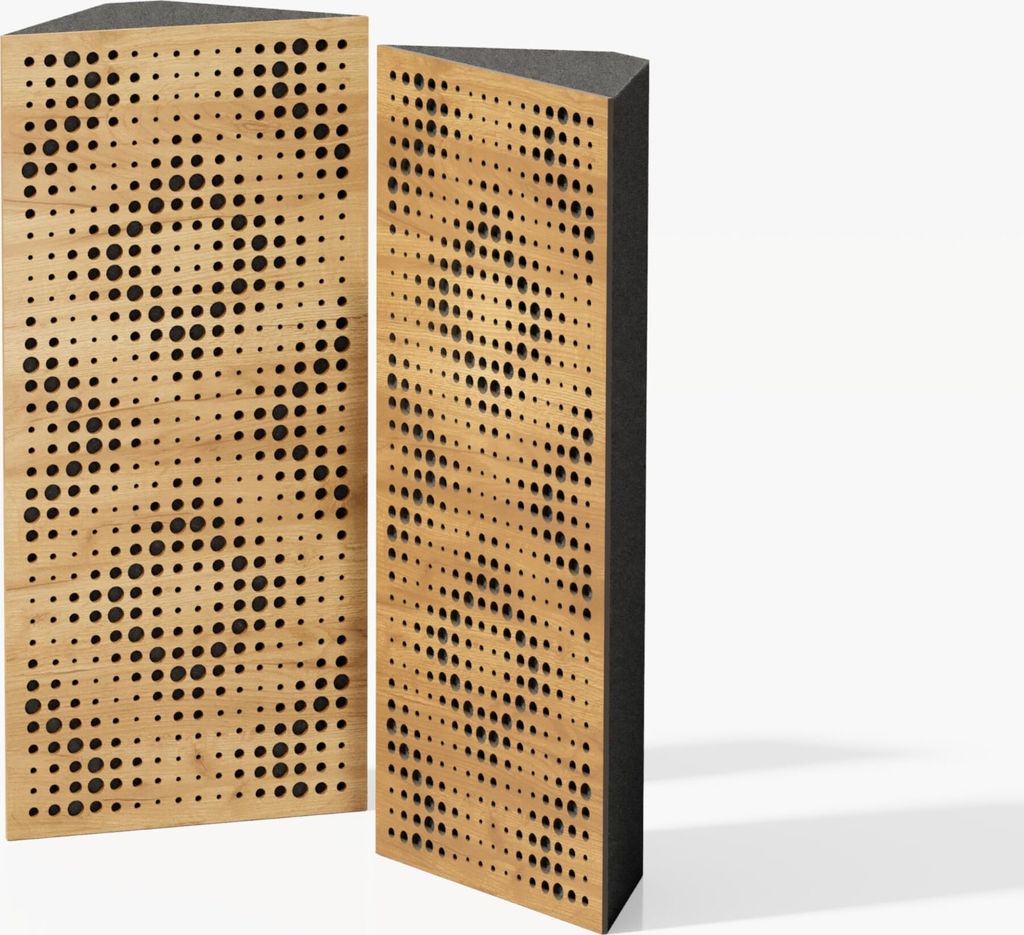 2er-Pack - Schmale akustische Eckbassfalle | Größe: 23 x 50 cm | Farbe: (Eiche, REBAT)