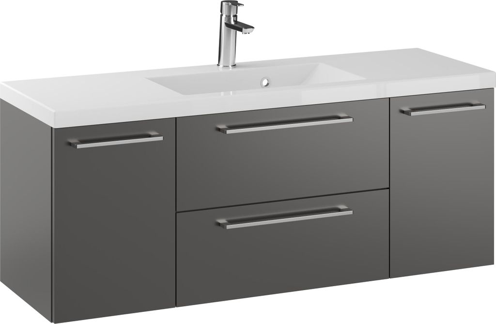 Rosen 120 cm Badezimmerschrank mit Waschbecken und Chrom Griffen - Zeitloses Design für Elegantes Bad