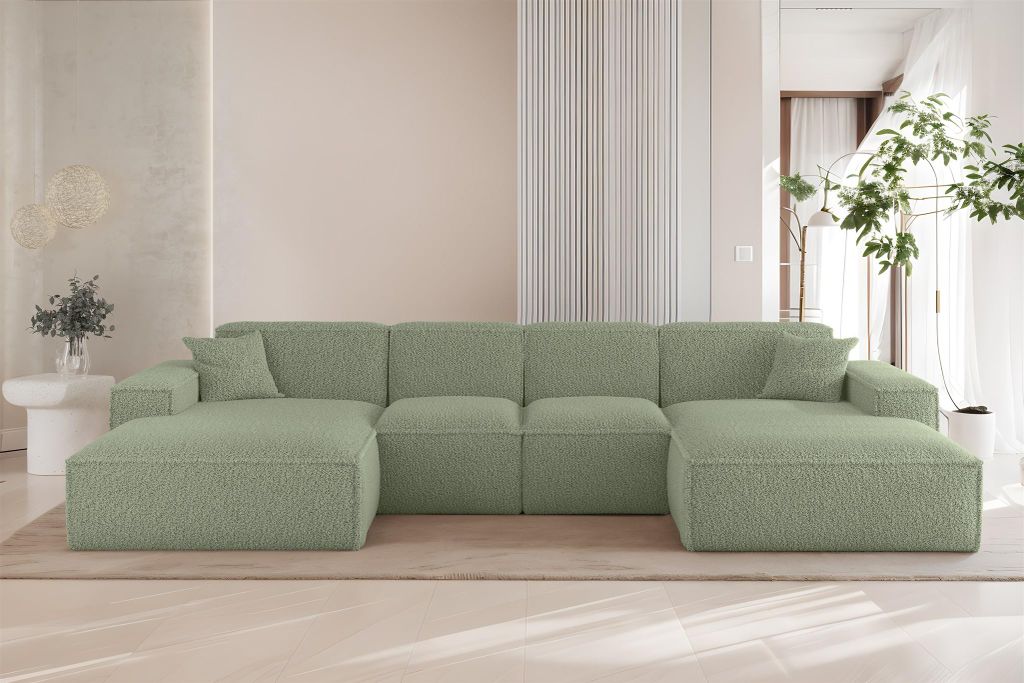 Wohnlandschaft Sofa U-Form CELES PREMIUM XS in Stoff Sven Hellgrün