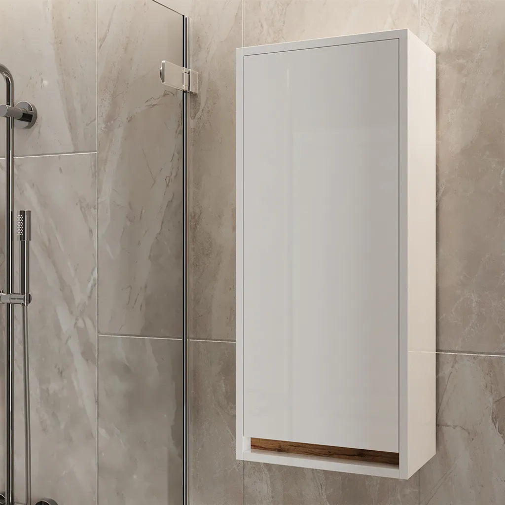 Meuble de rangement bas Vicco Detmold avec porte Blanc et Chêne Doré - 4