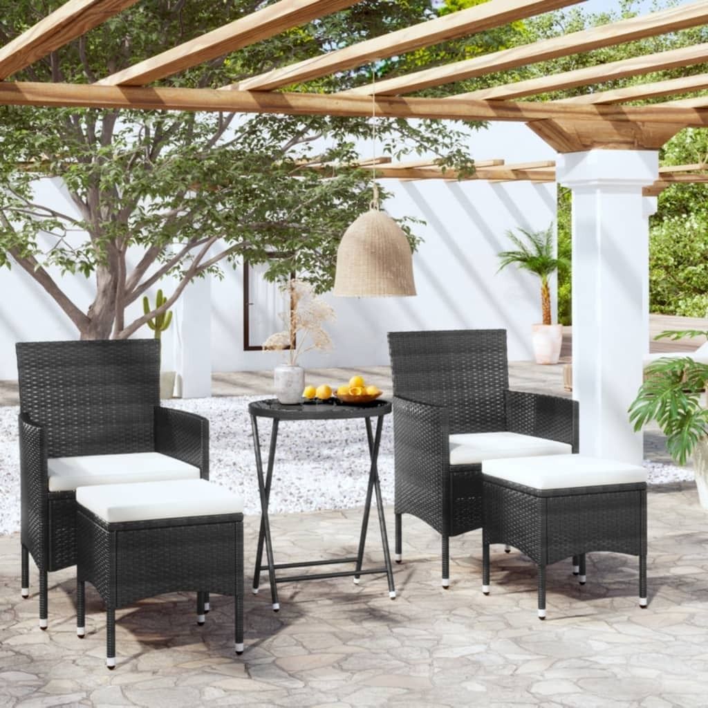 "Rabatt" 5-tlg. Garten-Bistro-Set - mit tishe & Stuhl - Poly Rattan und Hartglas Schwarz - Lounge-Dining set CC2560