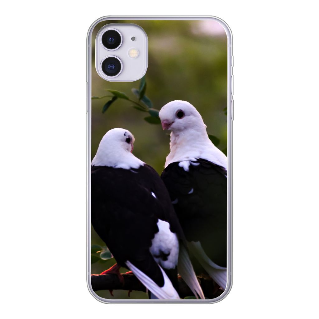 MuchoWow Handyhülle Schutzhülle Hülle für iPhone 11 Vögel - Zweig - Blätter Silikon Softcase Handy Hülle - Handytasche
