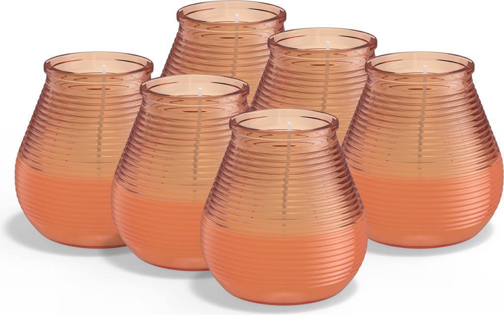 Bolsius 6er Set Outdoor-Kerzen mit Citronella-Duft, koralle