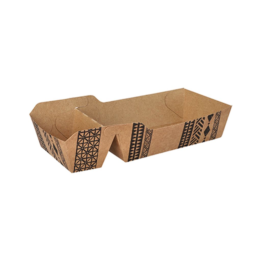 Papstar Pommes-Frites-Trays, Pappe 2-geteilt 3,6 cm x 10 cm x 18,5 cm braun "Maori" mittel 480 Stück