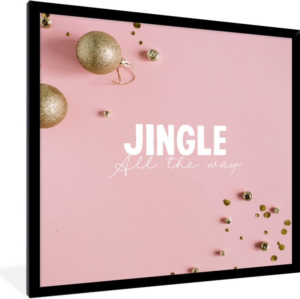 MuchoWow Gerahmtes Poster Winter - Christbaumkugeln - Gold 40x40 cm - Poster mit Schwarzem Bilderrahmen Wandposter Rahmen Foto Bilder - Mit Rahme...