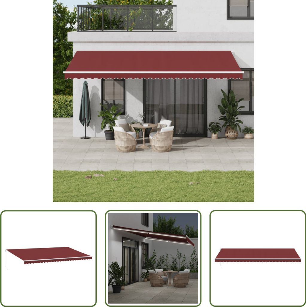 The Living Store Markise Manuell mit LED Weinrot 600x350 cm