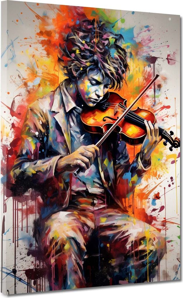 Bildertrends24 Pop Art Junge mit Violine Musik Leinwandbild Wandbild Kunstdruck XL: 120x160x4cm