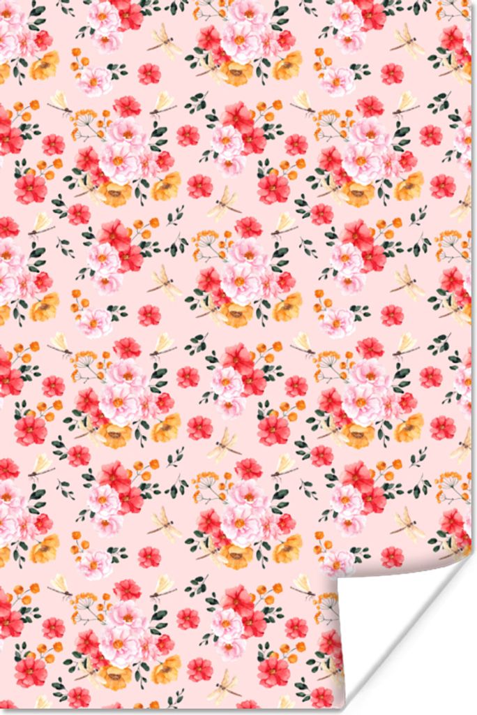 MuchoWow Poster Blumen - Farben - Collage 80x120 cm - Papierdruck