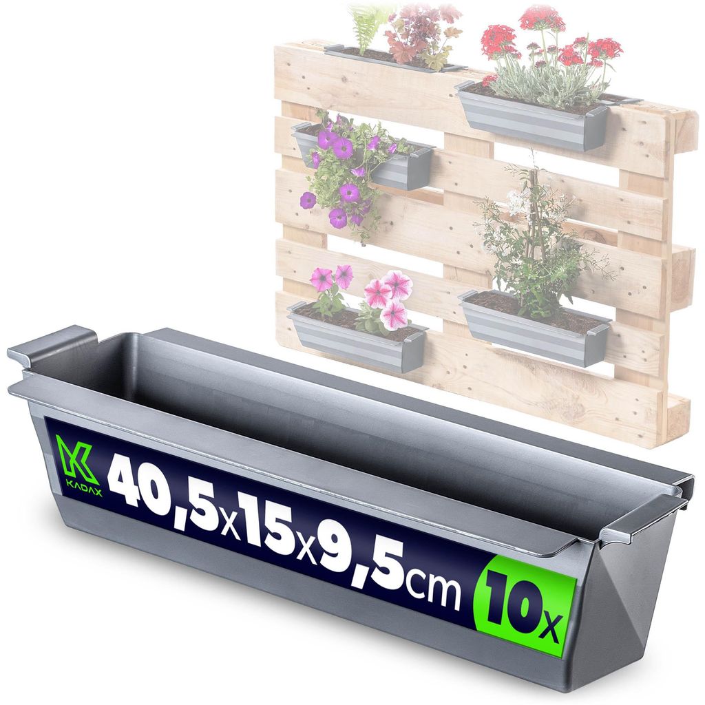 KADAX Blumenkasten für Europalette, Grau 10 Stück, Pflanzkasten für Palette, wetterfeste Blumenkästen für Europaletten, Pflanzkästen für Pal...