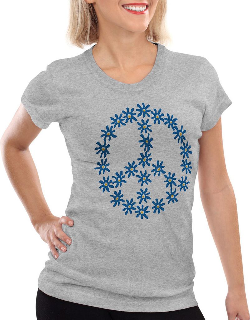 style3 Peace Penny Damen T-Shirt, Farbe:Grau meliert, Größe:2XL