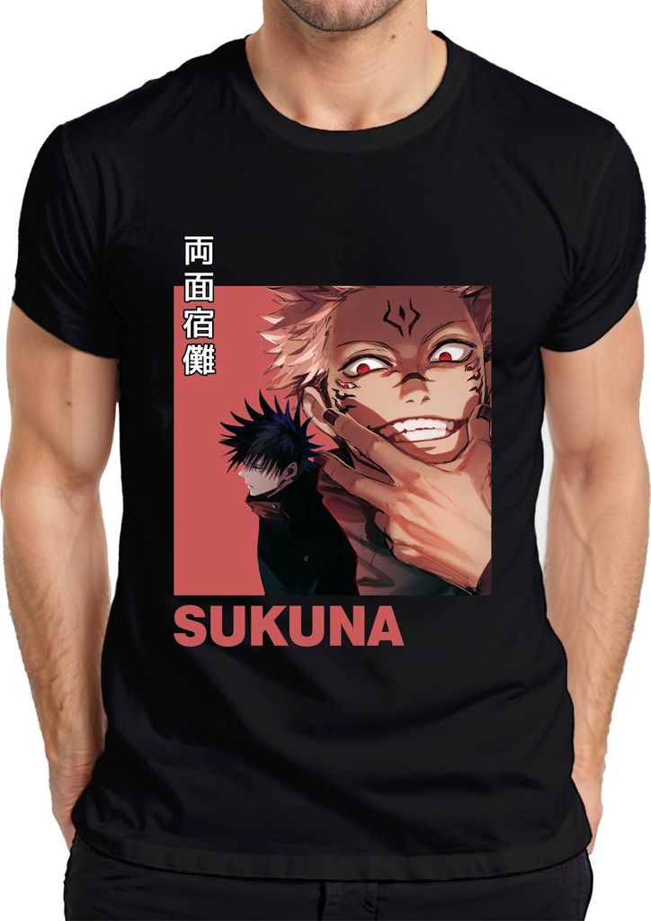 Jujutsu Kaisen Sukuna 両面宿儺 Anime Ästhetik Fluch Bösewicht Geschenk Herren T-Shirt, Schwarz, XL