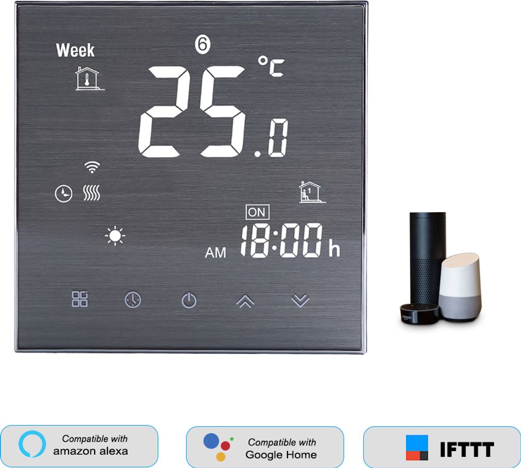 BTH-2000L-GALW WiFi Smart Digital LCD Raumthermostat für 5A Wassererwärmung Fußbodenheizung Sprachsteuerung Wandthermostat Kompatibel mit Amazon...