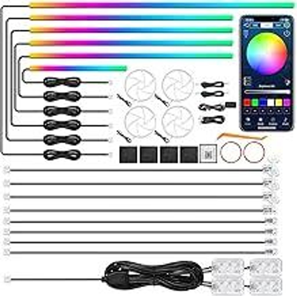 Dream+Color Acryl-LED-Lichtleiste für den Innenraum von Autos mit kabelloser App, RGB 22 in 1 mit 175 Zoll 612 LEDs Glasfaser-Lichtleisten für Au...