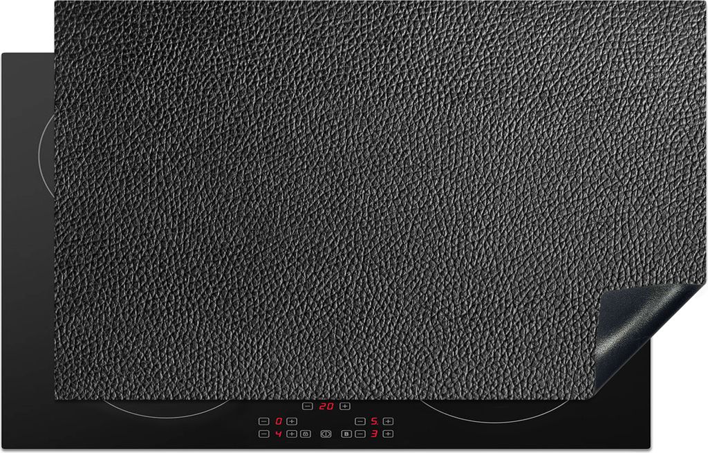 KitchenYeah Herdabdeckplatte Leder - Lederoptik - Schwarz - Hell , 83x51cm, Küche Deko, Glaskeramikfeld Herdabdeckung, Abdeckplatte fùr Kochfeld