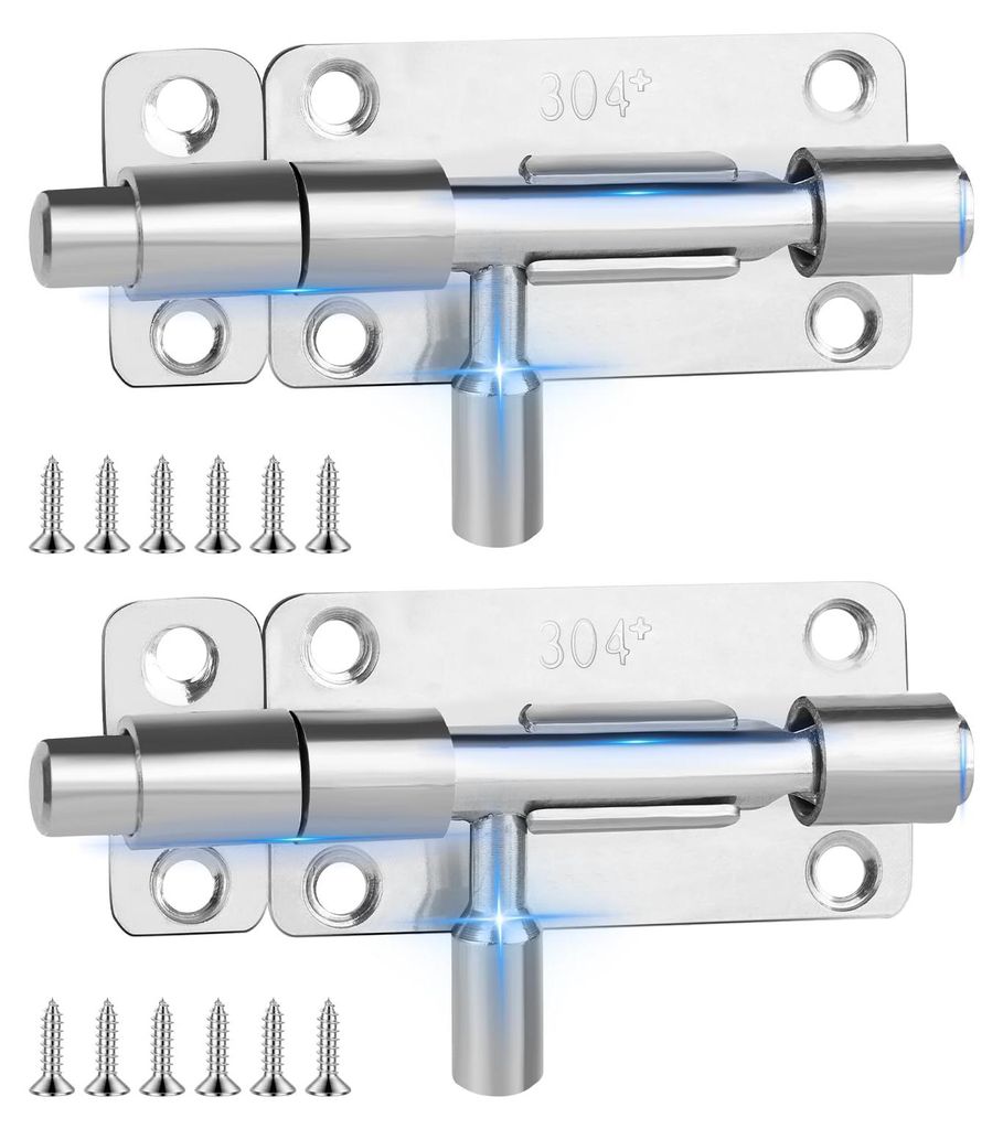 2 Stück Edelstahl Türschlösser, Riegel, abschließbarer Schieberiegel, silberfarben, 10 cm, für Tore, Fenster und Zäune