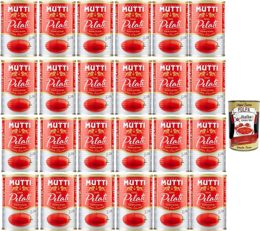 Mutti Pomodori Pelati bestern geschälte Tomaten sauce aus Italien dose, tin italian peeled tomatoes 24x 400g + Italian Gourmet polpa 400g