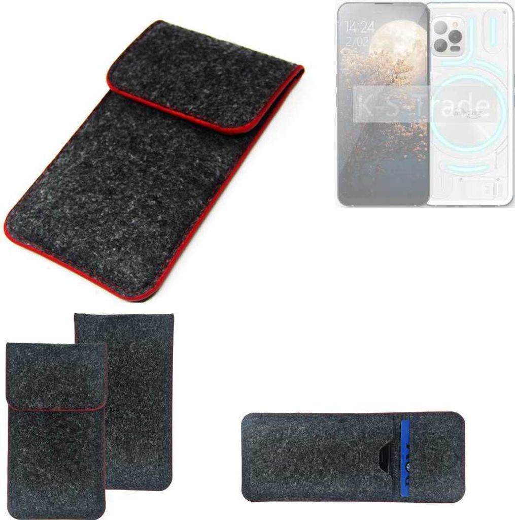 K-S-Trade Handy Schutz Hülle kompatibel mit Unihertz Luna Schutzhülle Handyhülle Filztasche Pouch Tasche Case Sleeve Filzhülle dunkelgrau roter