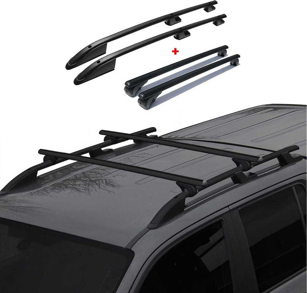 Dachreling + Dachträger für Ford Transit 2014-2025 L2 Mitte RS Alu Schwarz 4x