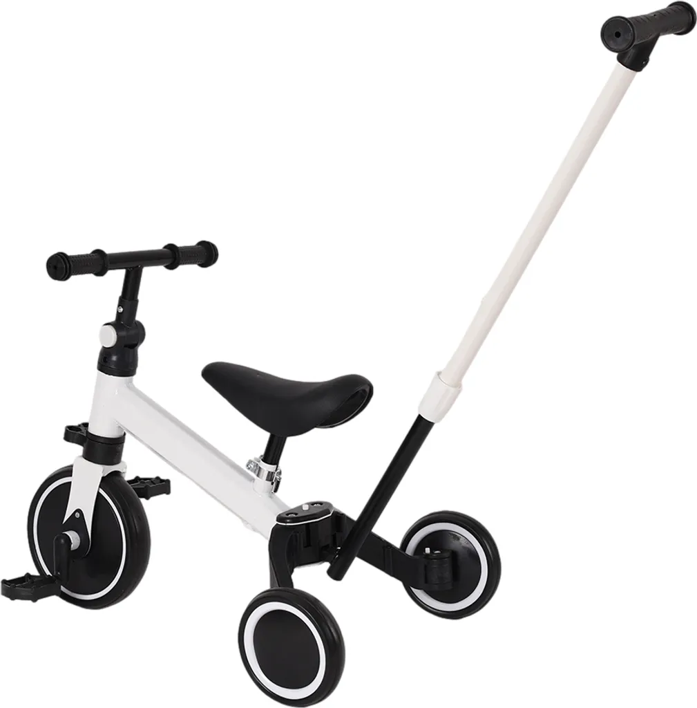 Vélo 3 en 1 évolutif enfants avec barre de poussée amovible blanc pur