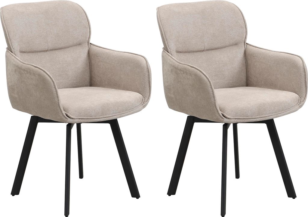 byLIVING Stuhl 2-er Set RICO / Webstoffbezug in taupe, Gestell in schwarz / 360° drehbar / Esszimmerstuhl / Küchenstuhl / B 61 x H 90 x T 63 cm