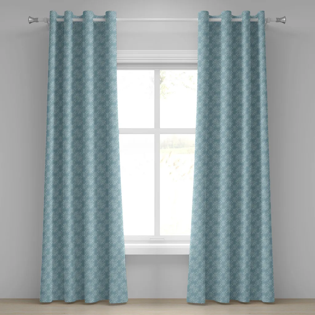 Rideau style damas motif floral bouclé bleu-gris et blanc 280x175cm
