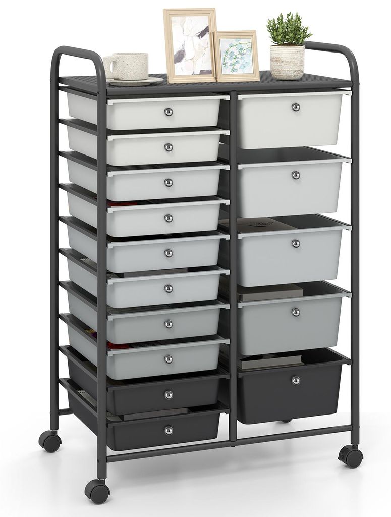 CHARIOT ROULETTES COSTWAY avec 15 tiroirs empilables, Image du produit 