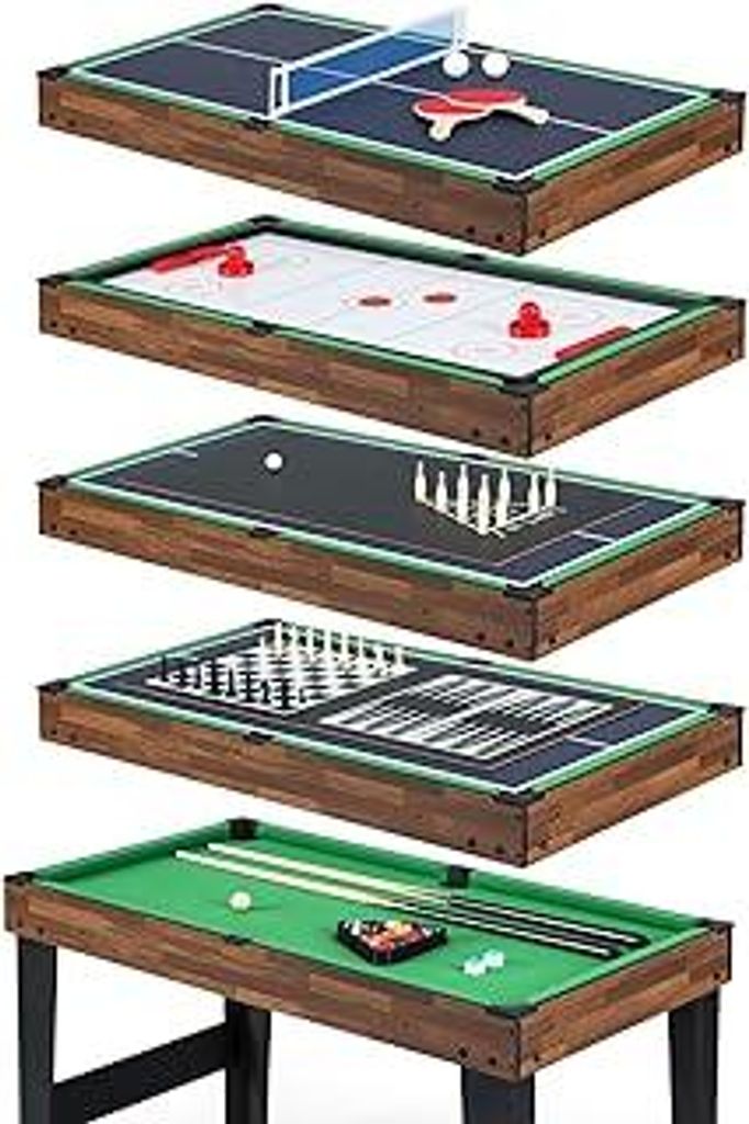 DREAMADE 10-in-1 Multi-Spieltisch, Fußballtisch Set mit Tischfußball, Hockey, Tischtennis, Billard, Shuffleboard, Bowling & 4 Brettspielen, Tisch...