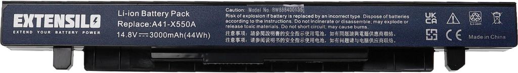 EXTENSILO Akku kompatibel mit Asus F450LA, F450JF, F450CC, F450C, F450CA, E550CC, E550CA, F450L, F450J, F450LB Notebook (3000 mAh, 14,8 V, Li-Ion)