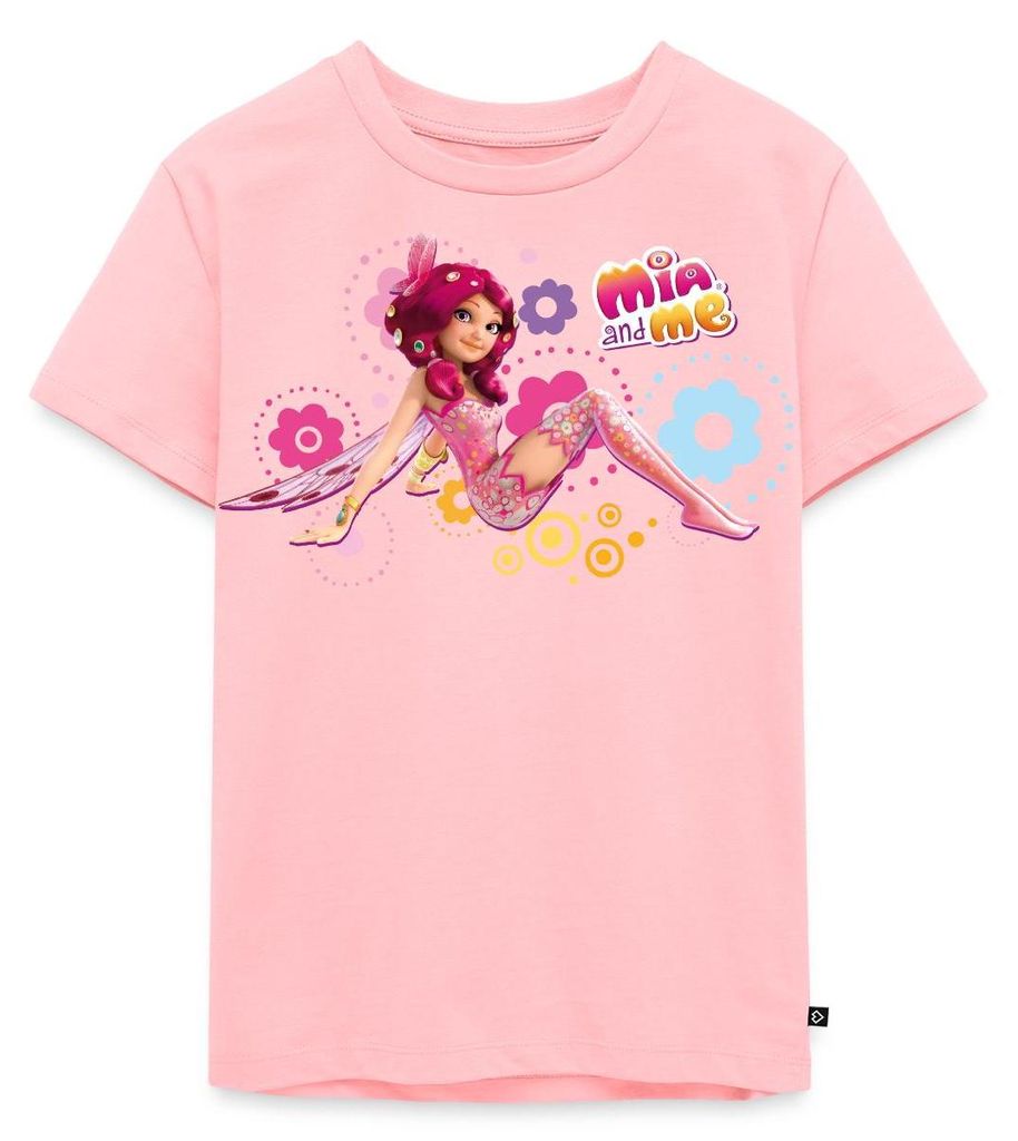 Spreadshirt Mia and Me Elfe Mia Sitzt In Blumen Kinder Premium T-Shirt, 110/116 (4 Jahre), Rosa