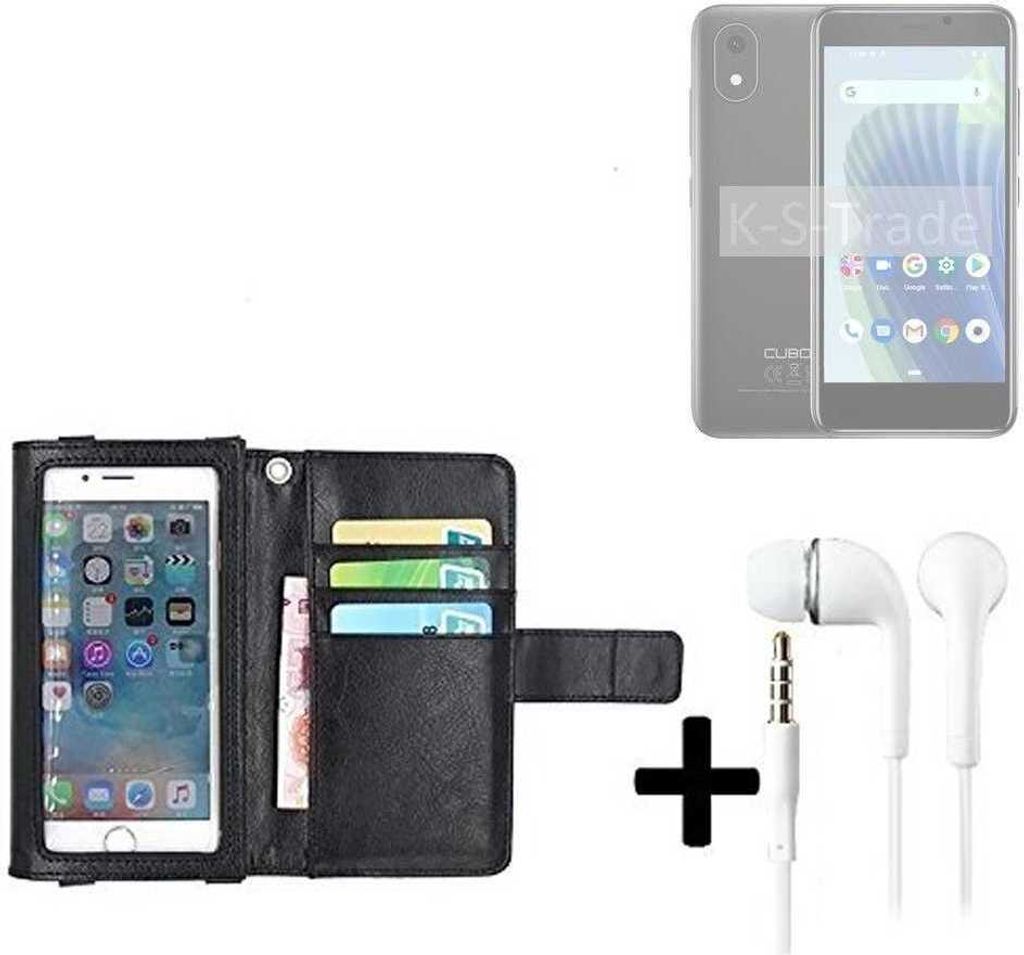 K-S-Trade Handyhülle + Kopfhörer kompatibel mit Cubot J20 Schutzhülle Case mit Displayschutz / Schutzfolie schwarz + Kopfhörer Flip Cover Wallet