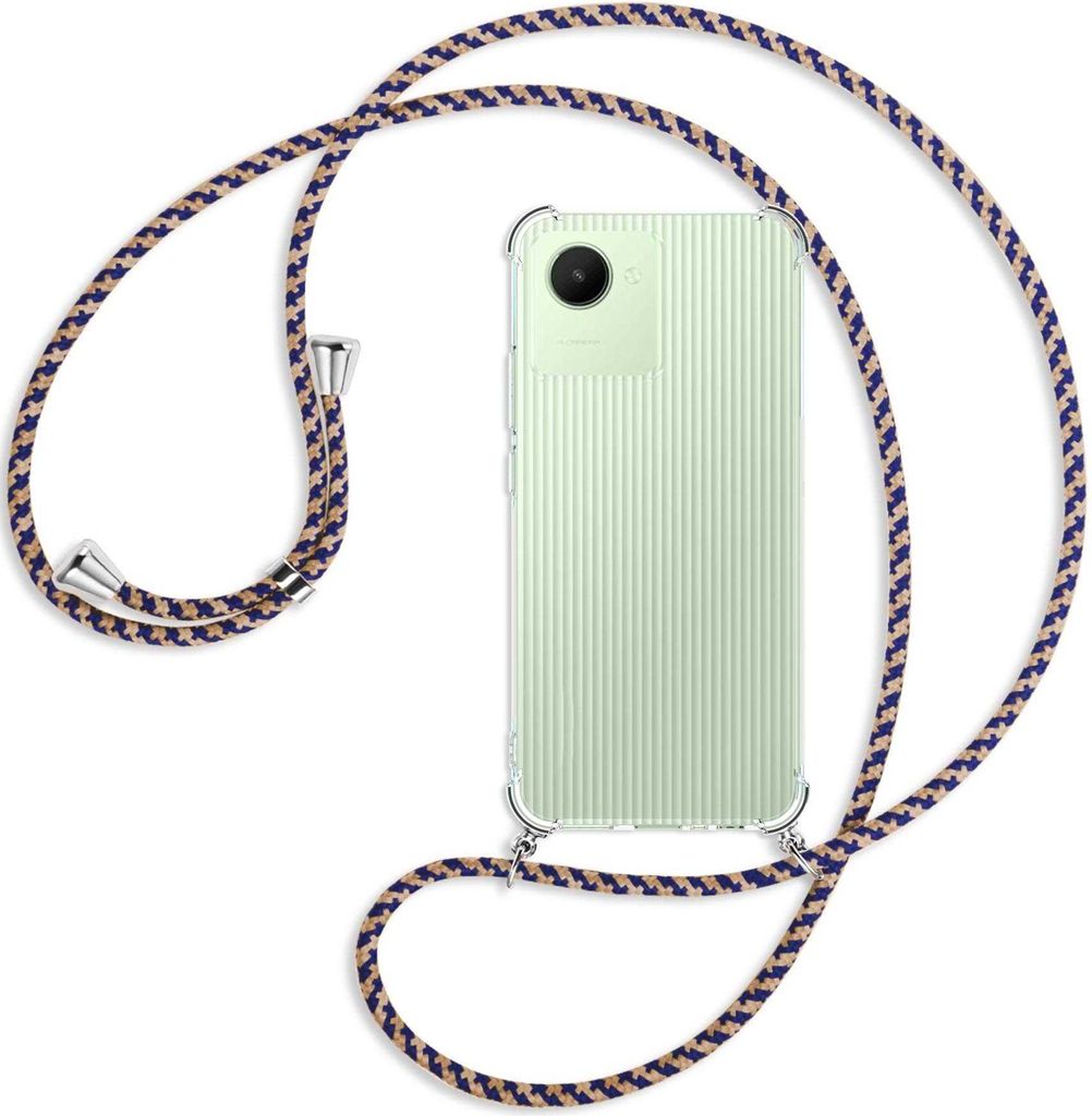 Handykette Backcover-Schutzhülle mit Band (Metall silberfarben) für Realme C30, Narzo 50i Prime - blau+beige