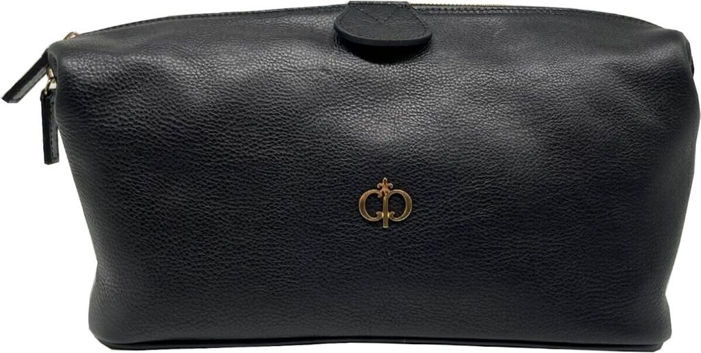 Casa Padrino Luxus Echtleder Kosmetiktasche Schwarz / Gold 28 cm - Italy