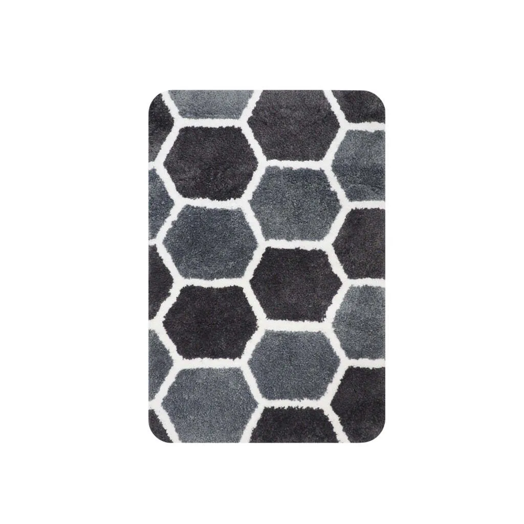 Tapis de douche gris 60x90 cm en coton pour salle de bain moderne