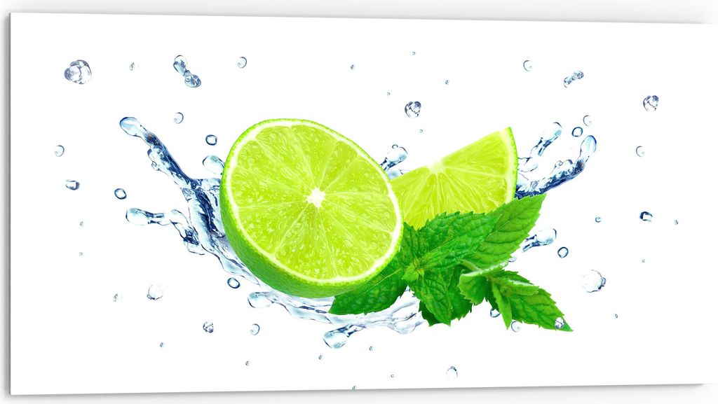 DEQORI Küchenrückwand Glas 80x40 cm 'Limette fällt ins Wasser' Spritzschutz Bad Rückwand