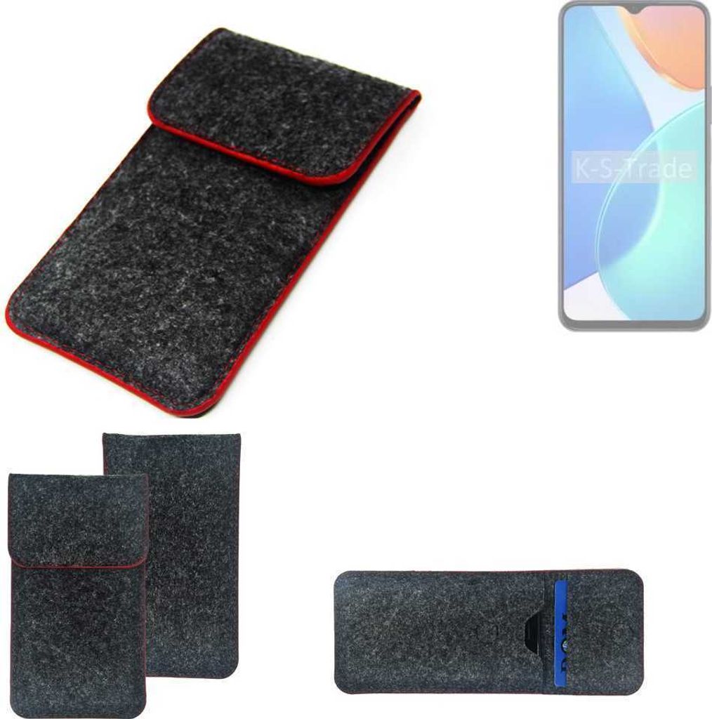 K-S-Trade Handy Schutz Hülle kompatibel mit Honor X6 Schutzhülle Handyhülle Filztasche Pouch Tasche Case Sleeve Filzhülle dunkelgrau roter Rand