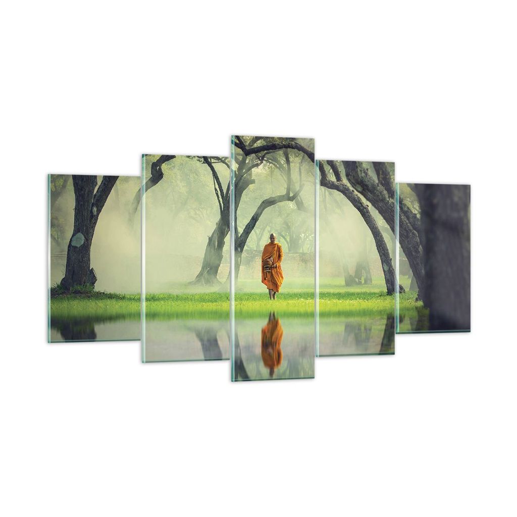 Bilder auf glas - 5 Teile - Mönch Wald Nebel - 160x85cm - Glasbilder - Wandbilder - Bilder - zum Aufhängen bereit - Wanddekoration aus Glas - Gla...