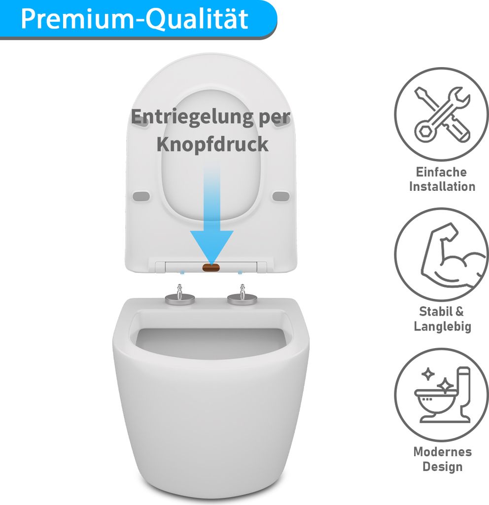 WC-Sitz mit Absenkautomatik D Form Slim Toilettendeckel Produktbild 5