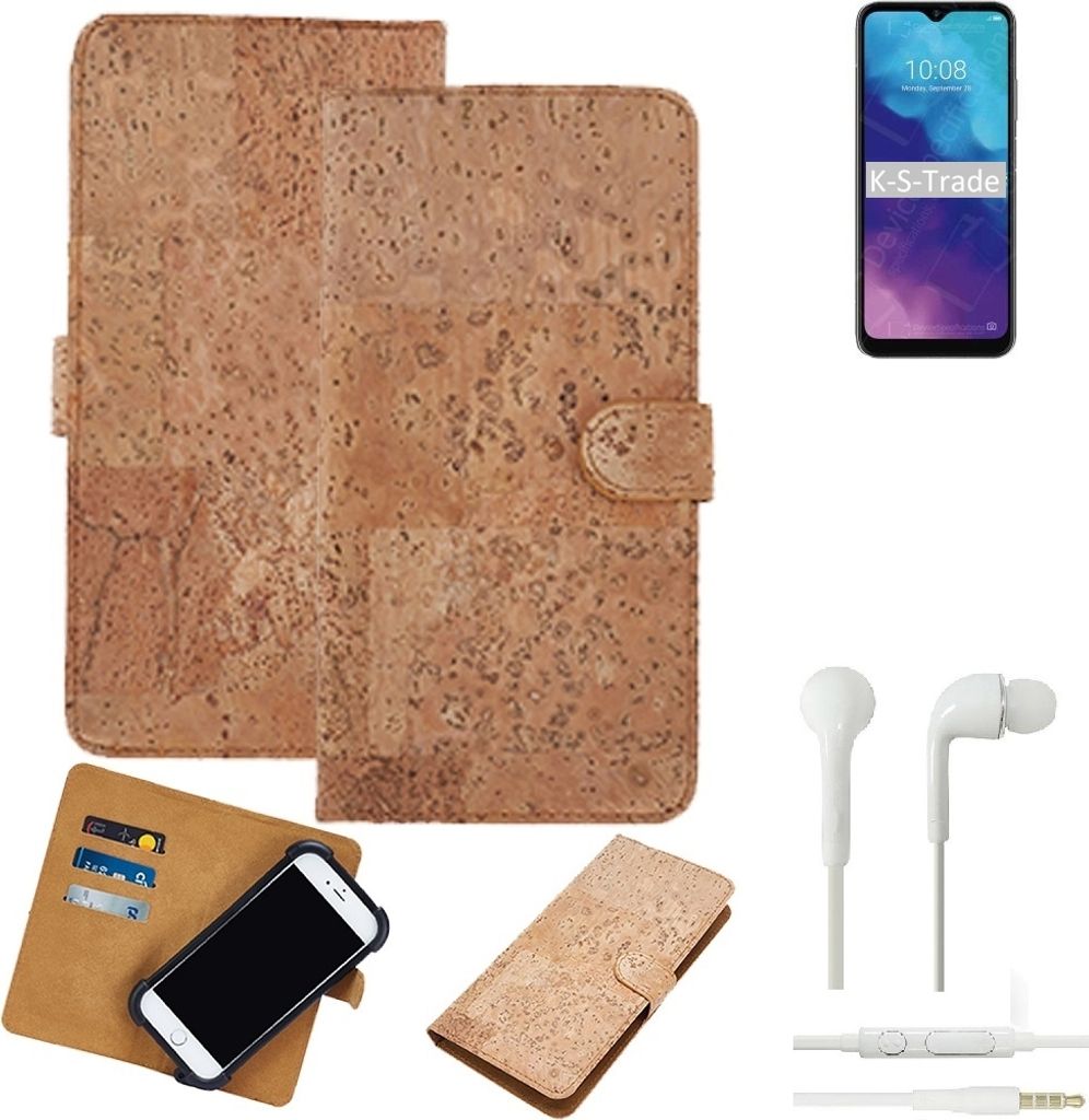 K-S-Trade Hülle kompatibel mit ZTE Blade V30 Vita + in ear Kopfhörer Kork Handyhülle Cover Schutzhülle TPU Case Bumper in Hellbraun, (1x)