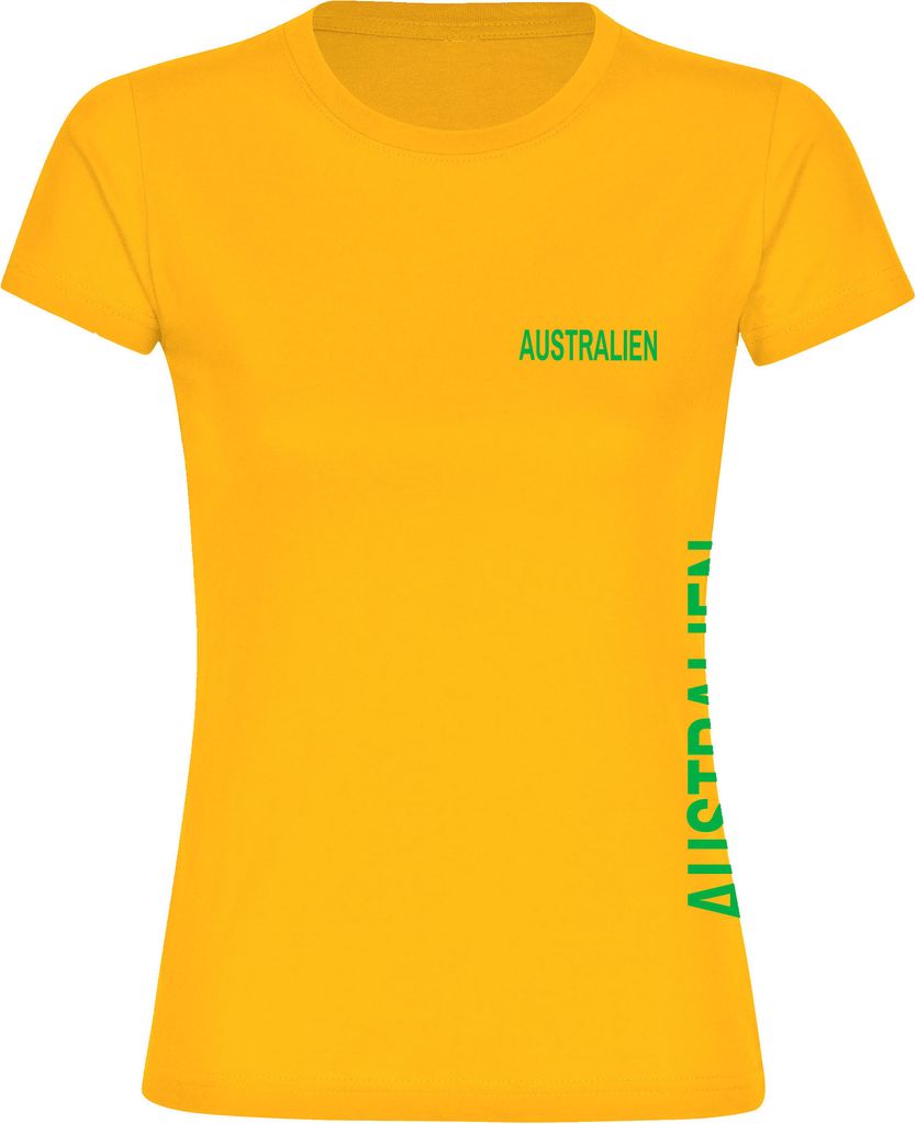 multifanshop Damen T-Shirt - Australien - Brust & Seite, gelb, Größe S