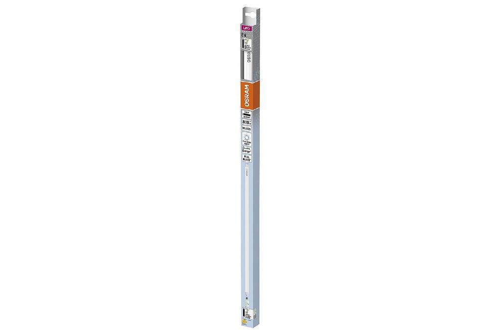 A single Osram LED T8 tube light is presented vertically against a white background.