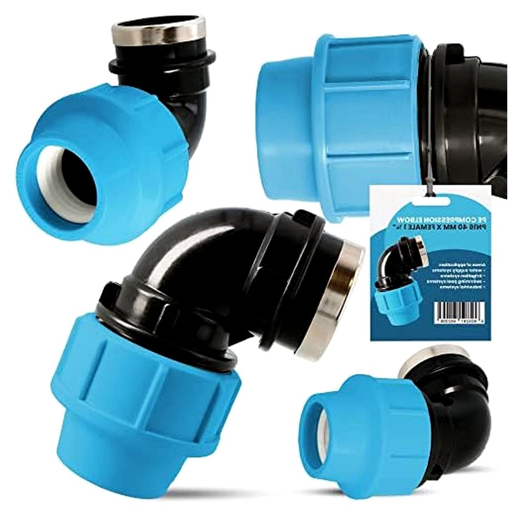 PE Rohr Winkel 90° Bogen PN16 (40 mm x 1 1/4'' IG) Kupplung Fitting für Wasserleitungen