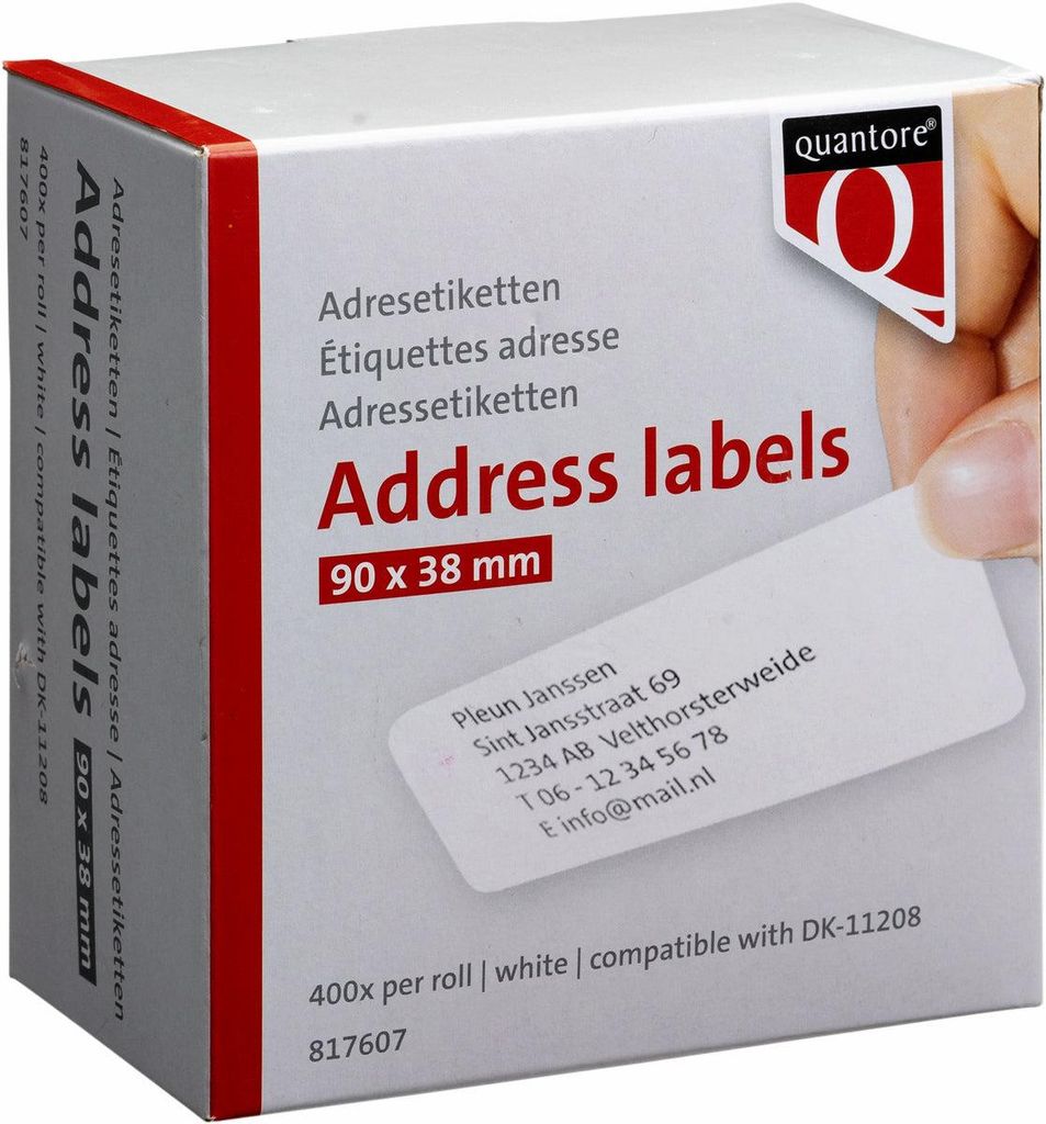 Quantore - Etikettenetikett DK-11208 38x90mm Adresse weiß 400 Stück
