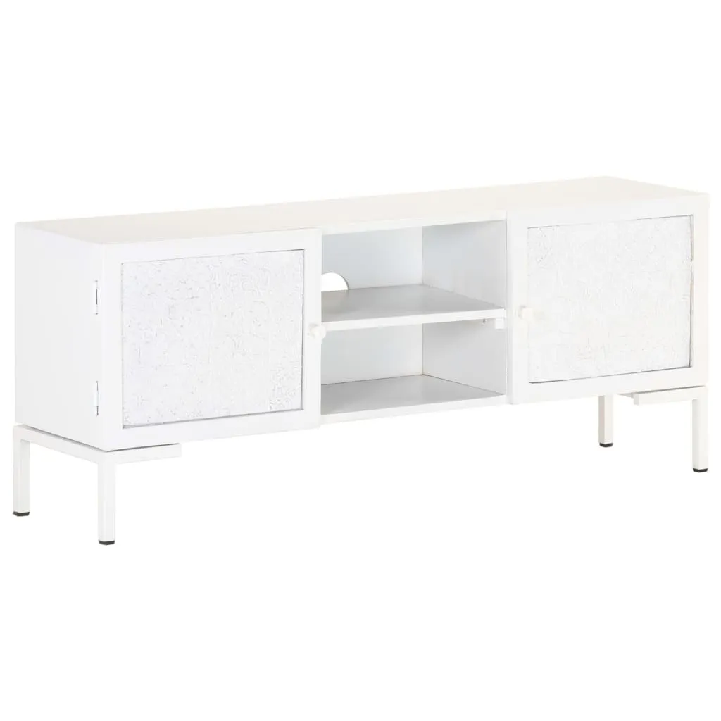 Meuble TV Blanc 115x30x46 cm en Bois de Manguier Massif - Série Orion