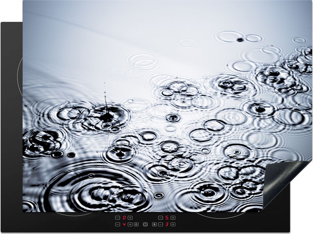 KitchenYeah Herdabdeckplatte Tröpfchen bilden Kreise im Wasser , 71x52cm, Küche Deko, Glaskeramikfeld Herdabdeckung, Abdeckplatte fùr Kochfeld