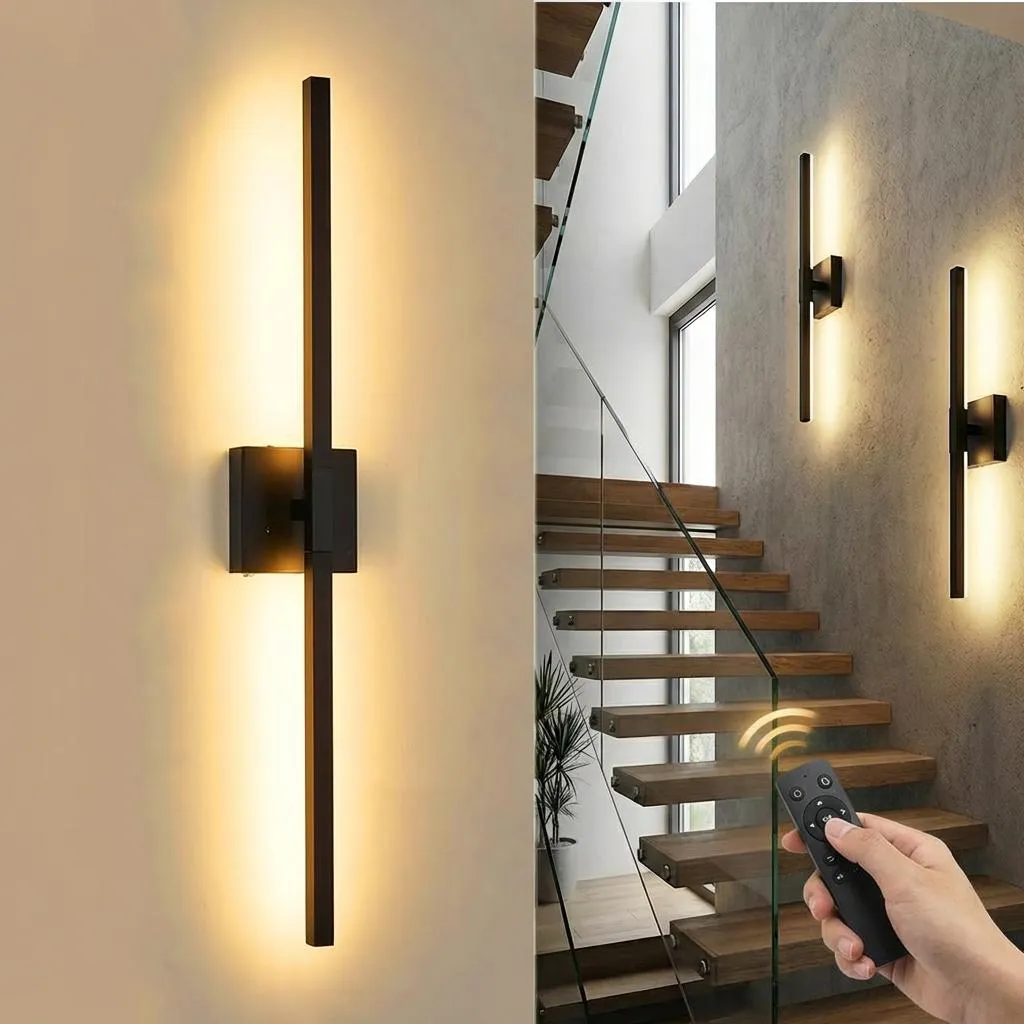 Lampada da parete a batteria per interni - 80 cm 10000 mAh dimmerabile Luce notturna nera - Senza collegamento elettrico con telecomando e timer per soggiorno, camera da letto, corridoio