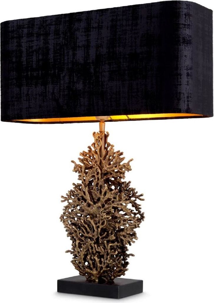 Casa Padrino Luxus Tischleuchte Vintage Messing / Schwarz 50 x 22 x H. 68,5 cm - Schreibtischleuchte mit Lampenschirm und Granitsockel - Luxus Tisc...