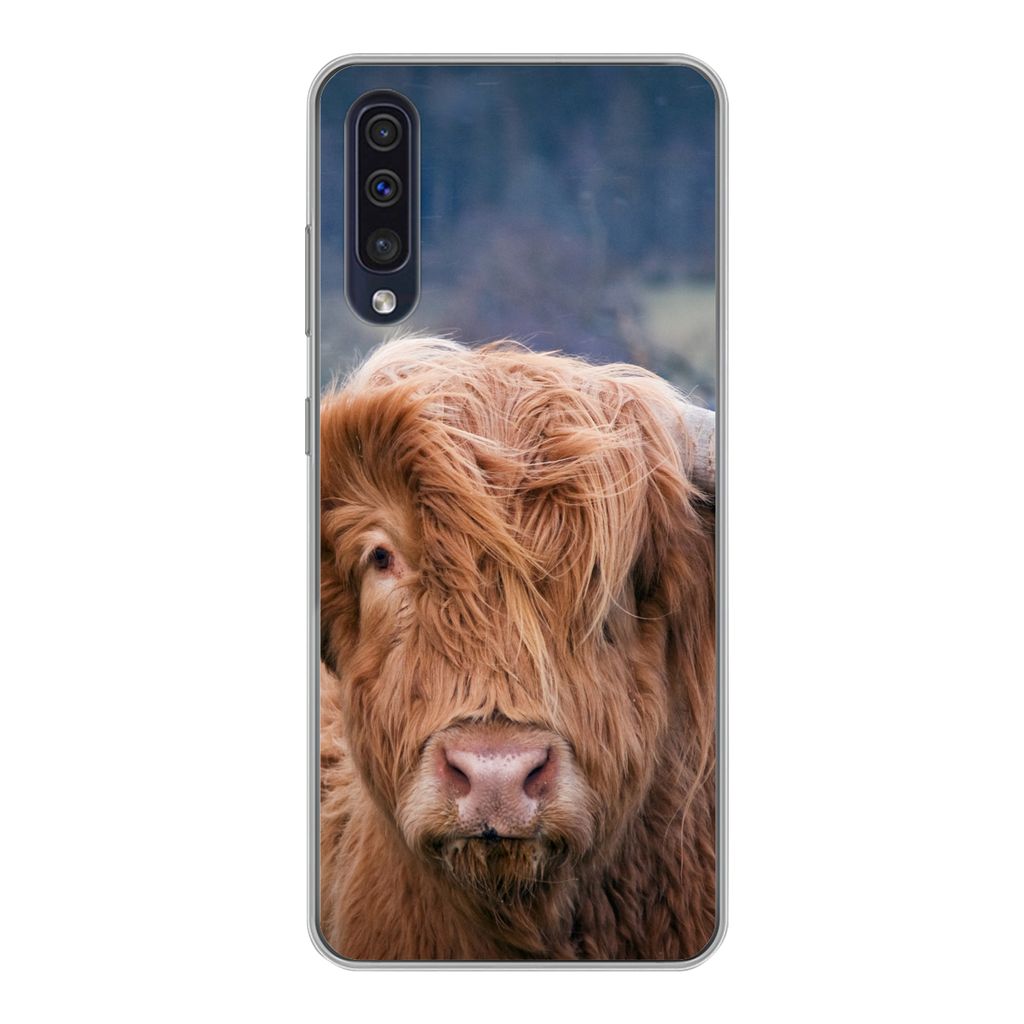 MuchoWow Handyhülle Schutzhülle Hülle für Samsung Galaxy A30s Schottischer Highlander - Hörner - Berg Silikon Softcase Handy Hülle - Karten...