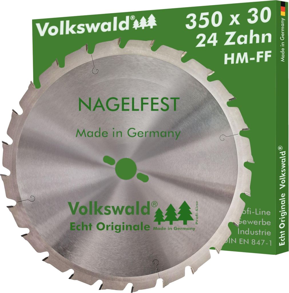 Volkswald HM-Sägeblatt FF 350 x 30 mm Z= 24 Nagelfest Schalholz-tafel Wippsäge Tischkreissäge Brennholzsäge Kreissägeblatt Bauholz Brennhol...