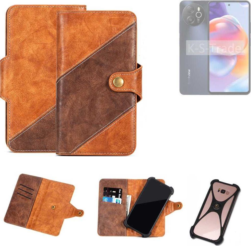 K-S-Trade Handyhülle Schutzhülle Bookstyle Case Wallet-Case kompatibel mit Blackview Shark 8 Cover Klapphülle Kantenschutz Smartphone dunkelbraun