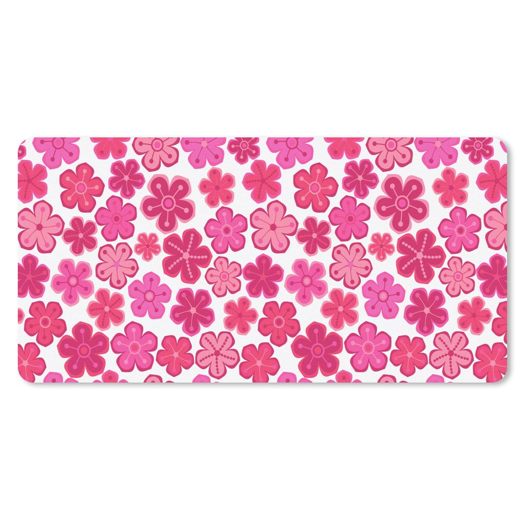 MuchoWow Schreibtischunterlage Blumen - Rosa - Muster 80x40 cm - XXL Mauspad - Gaming Mauspad